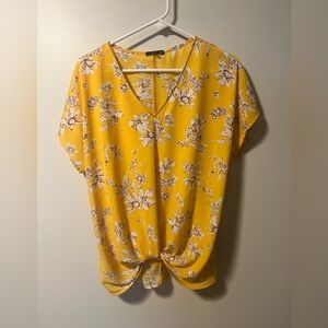 West Kei Yellow Short Sleeve Tie Front Blouse